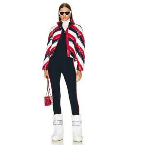 $600 Perfect Moment Womens Multicolor Mini Stripe Duvet Down Puffer Jacket Sz S